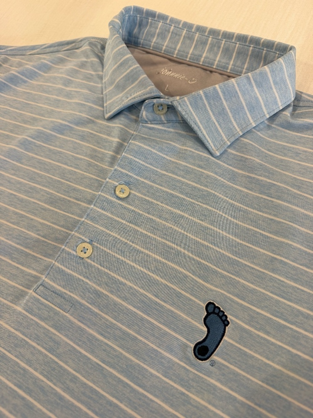 Johnny O - Short Sleeved Polo - Light Blue/White Striped - UNC Tarheels - Large